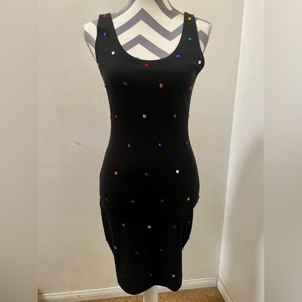 Express Dress - Elegant Black Dress with Colorful Accents. Size Medium